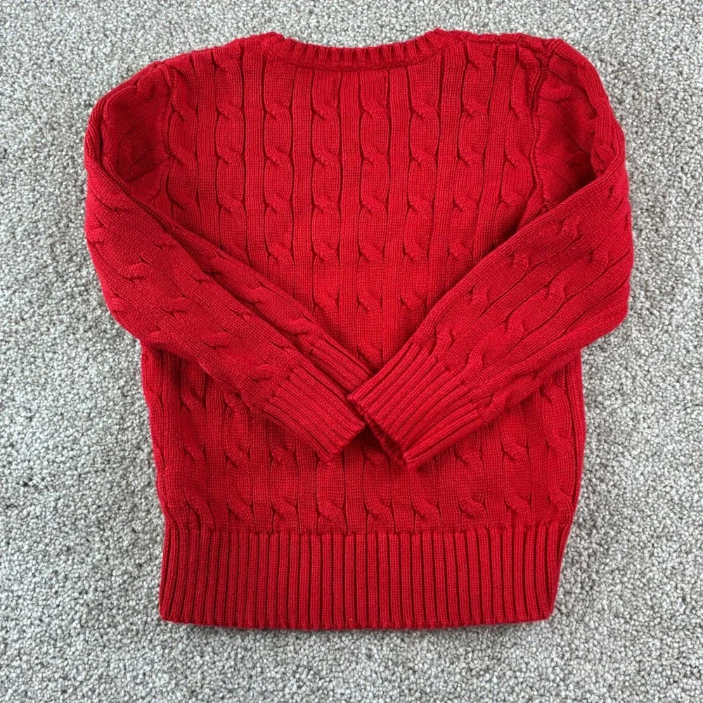 Polo Ralph‎ Lauren Cable Knit Sweater Kids 4/4T Red Classic Preppy Cotton Pony